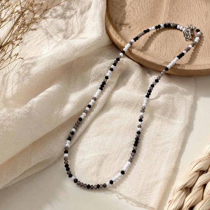 Vnox 41-48cm Adjustable Black White Crystal Beaded Choker Necklace for Men Women, Trendy Minimalist Clavicle Chain Jewelry Gift