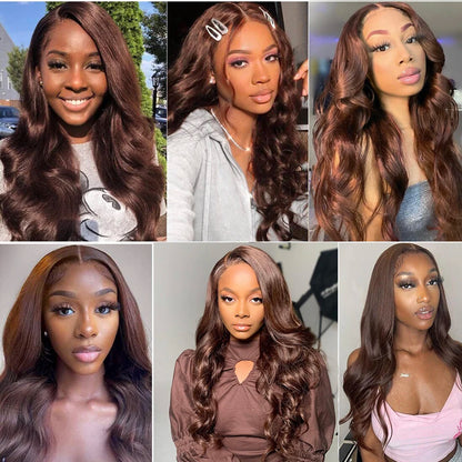 Chocolate Brown Body Wave 13x6 HD Lace Frontal Wig – Colored 4x4, 5x5 & 13x4 Pre-Plucked