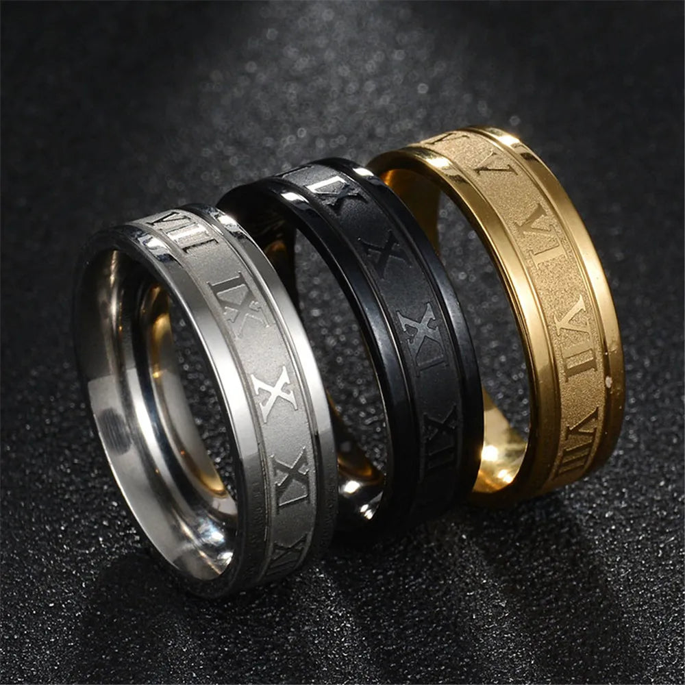 UAGE 2020 Vintage Roman Numerals Men Rings Temperament Fashion 6mm Width Stainless Steel Rings For Men Jewelry Gift