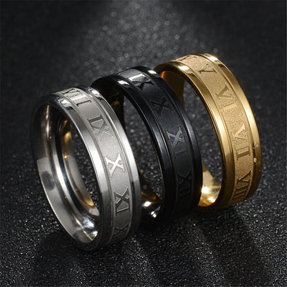 UAGE 2020 Vintage Roman Numerals Men Rings Temperament Fashion 6mm Width Stainless Steel Rings For Men Jewelry Gift