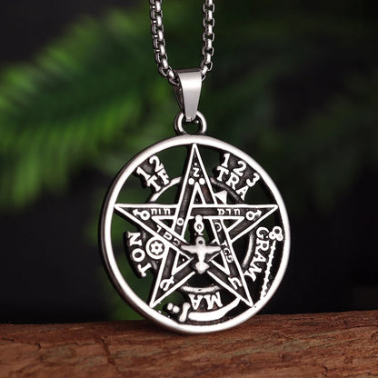 Stainless Steel 7 Archangel Seal Necklace Men's Solomon Kabbalah Seal Pendant Supernatural Protection Amulet Magical Jewelry