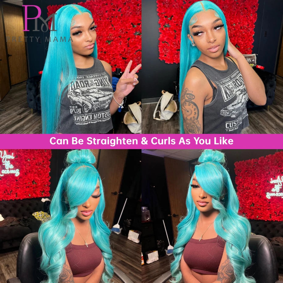 Cyan Blue & Light Green 13x6 Lace Front Wig – Body Wave Pre-Plucked Colored 613