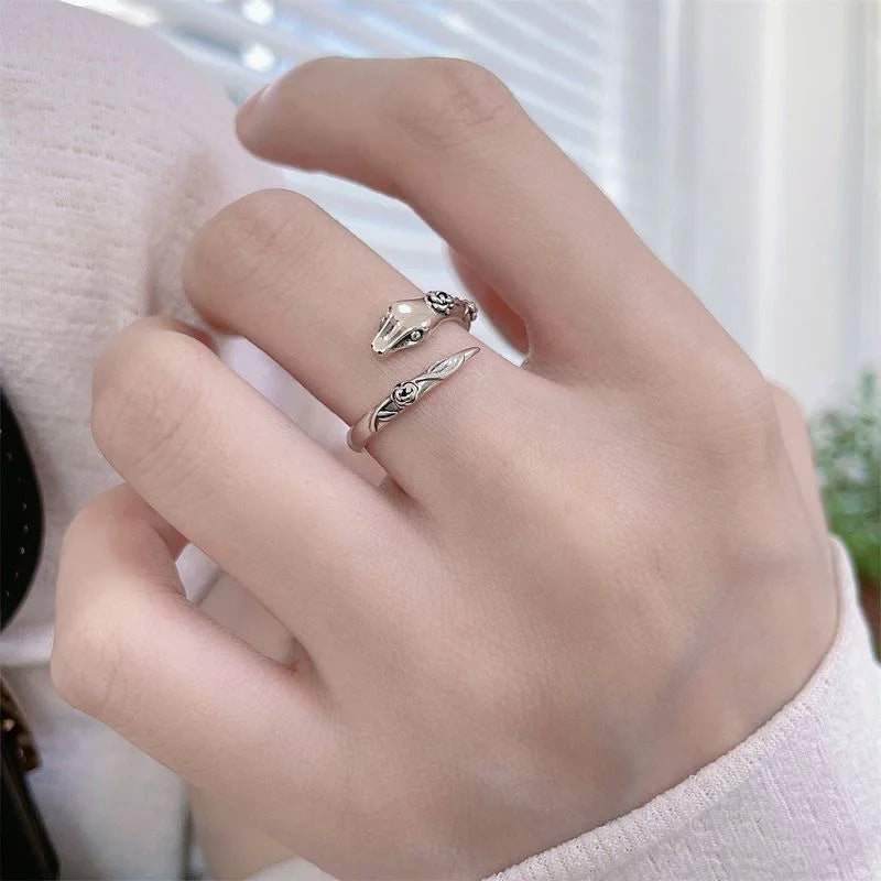 2pcs/set Trendy Snake Ring Adjustable Animal Rings Reptile for Men Women Fashion Punk Boy Girl Birthday Jewelry Gifts
