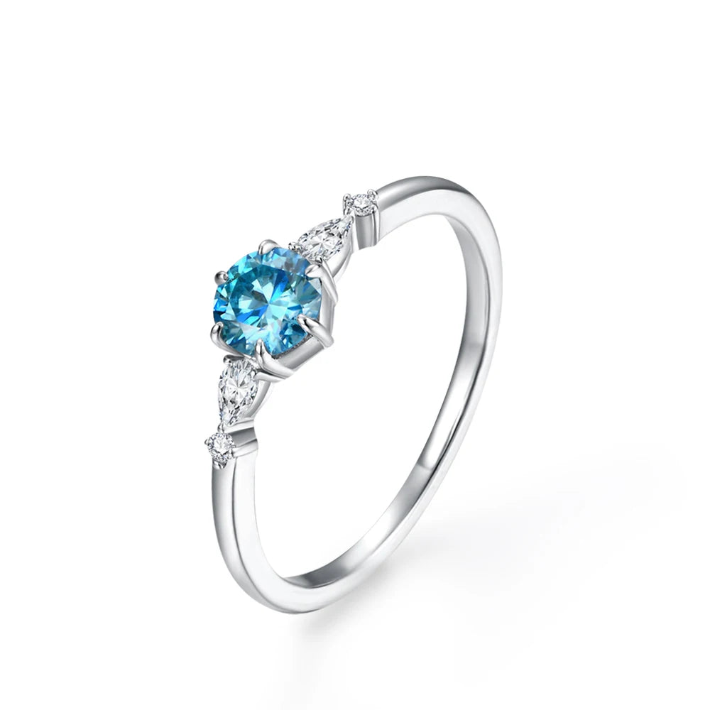 MINTYBOX Round Cut 5mm Blue Moissanite Rings for Women 100% 925 Sterling Silver Elegant Engagement Promise Ring Handmade Jewelry