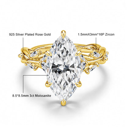 Real 14K Gold Filled Moissanite Wedding Ring 3CT Marquise Cut GRA Diamond Nature-Inspired Au585 Engagement Ring for Women