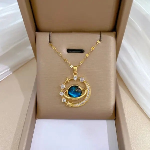316L Stainless Steel Sun Moon Star Pendant Necklace For Women Exquisite  Planet Clavicle Chain Party Jewelry Gifts