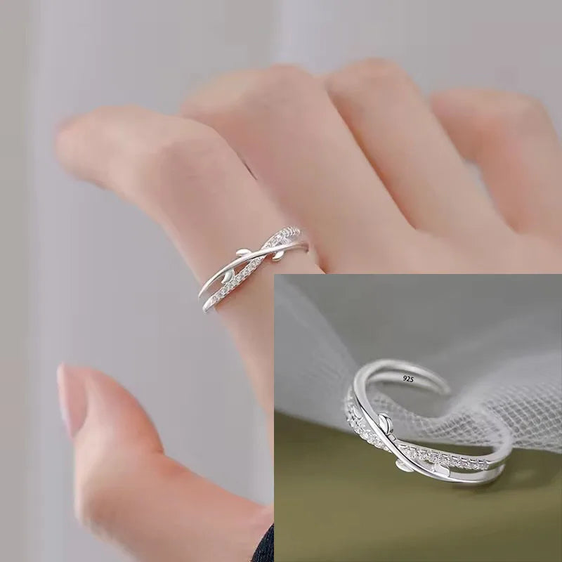 VENTFILLE 925 Sterling Silver Flower Lace Ring Korean Fashion Opening Inlaid CZ Adjustable Rings Valentine's Day Gift