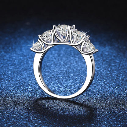 18k Plated 3.6CT All Moissanite Rings for Women 5 Stones Sparkling Diamond Wedding Band S925 Sterling Silver Jewelry GRA