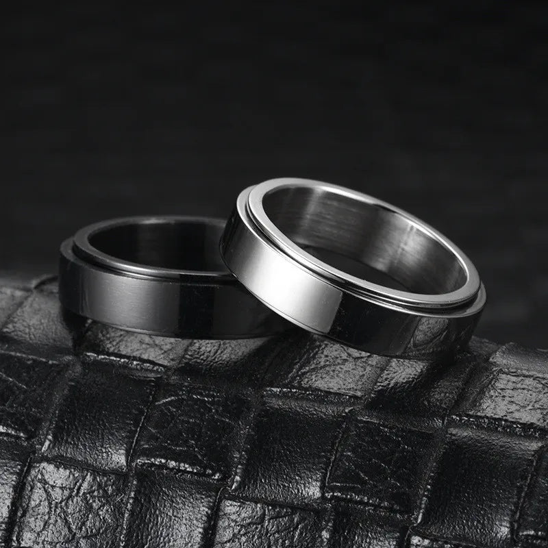 Anti Stress Anxiety Fidget Spinner Couple Rings Rotate Freely Jewelry for Men Women Stainless Steel Knuckle Ring Wedding Bague