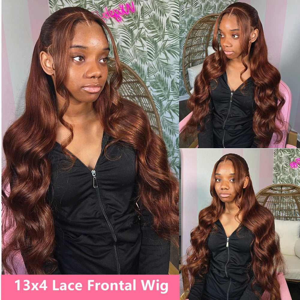 Chocolate Brown Body Wave Lace Front Wig – 13x6 HD Transparent, 30 Inch Pre-Plucked Color Wig