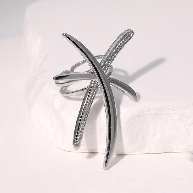 Bohemian Stainless Steel Ring Woman Vintage Jewelry Starfish Heart-Shaped Geometry Adjustable Open Rings Prom Accessories Gift