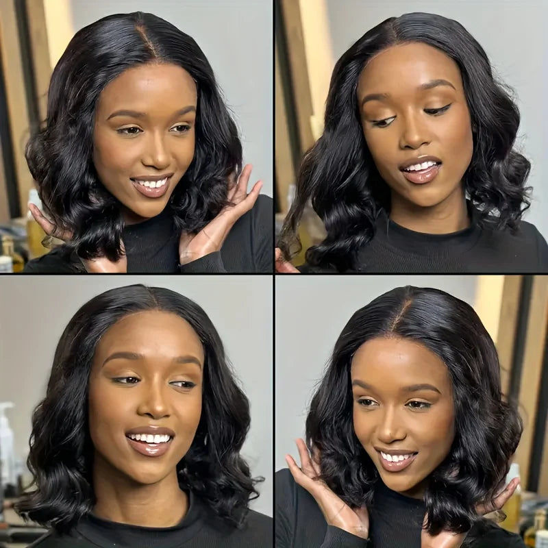 13x6 HD Lace Frontal Glueless Short Bob Wig – Body Water Wave, Natural Black Virgin Hair