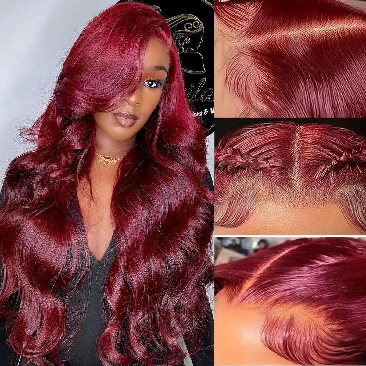 99J Burgundy Body Wave 13x4 HD Lace Frontal Wig – 250% Density, 34 Inch Pre-Plucked