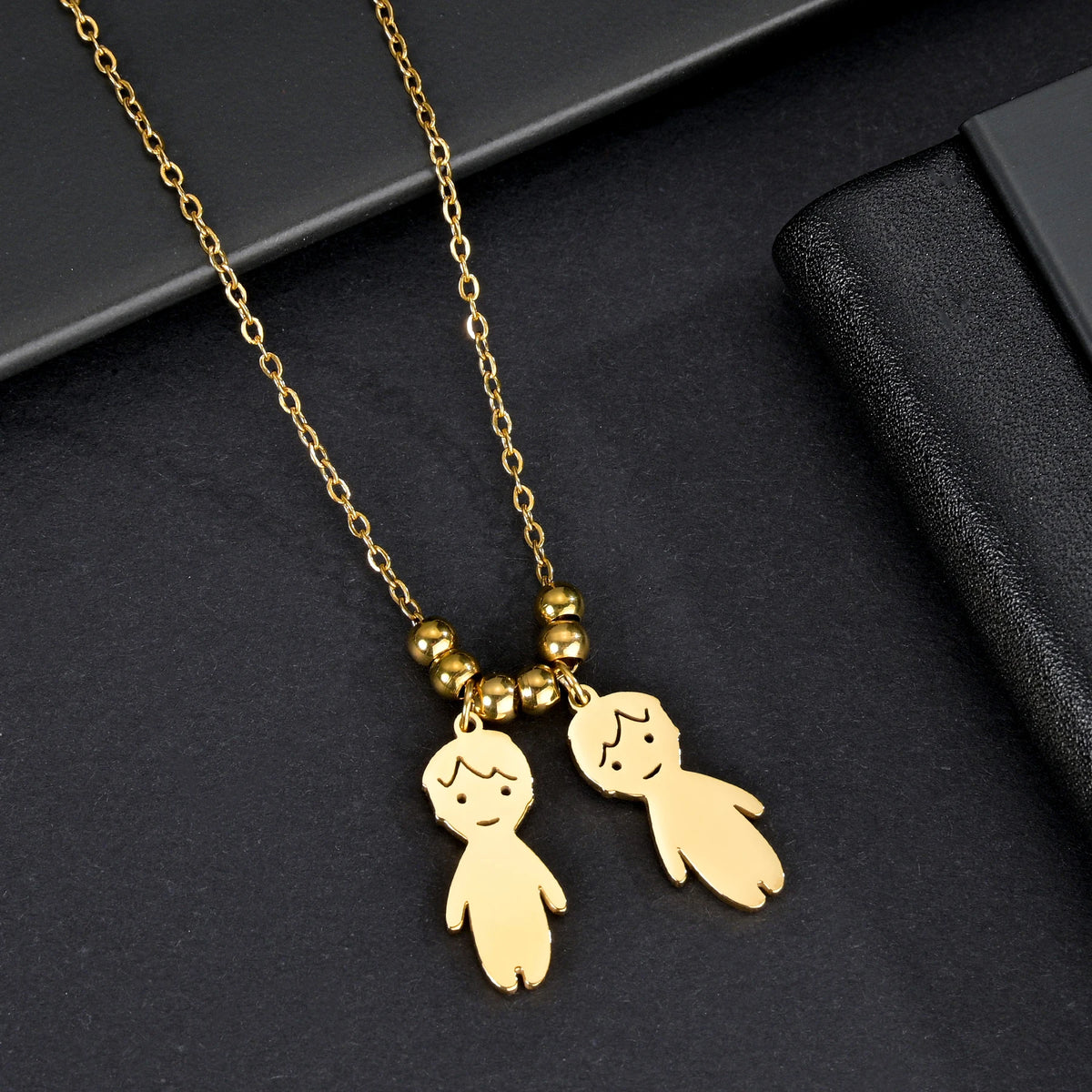 Akizoom 45cm Baby Boy Girl Kids Pendant Necklace Golden Color Stainless Steel Jewelry Chain Women Family Memorial Birthday Gifts