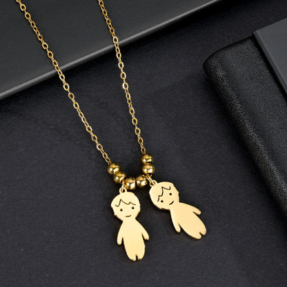Akizoom 45cm Baby Boy Girl Kids Pendant Necklace Golden Color Stainless Steel Jewelry Chain Women Family Memorial Birthday Gifts