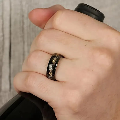 Fashion 8mm Men Stainless Steel Rings Inlay Meteorite Abalone Shell Rings For Men Women Wedding Engagement Band Jewelry Gift
