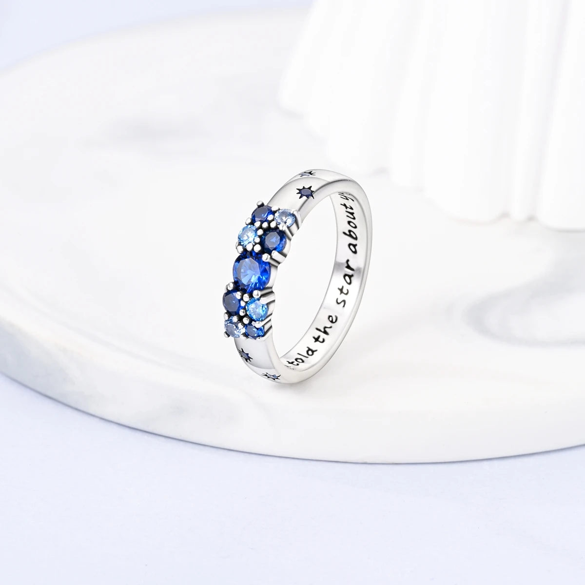 925 Sterling Silver Starry Ring Simple Generous Blue Zircon Luxury High Quality For Women Rings Wedding Party Fine Jewelry Gift