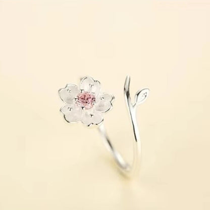 New Arrivals 925 Sterling Silver  Rings for Women Adjustable Size Ring pink zircon cherry blossom Ring