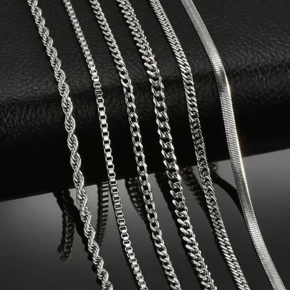 Punk Silver Color Chain Necklace for Men Women,Hip Hop Stainless Steel Braided Link Chokers,Classic Metal Jewelry Gift