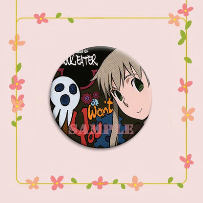 Anime Soul Eater Pins Round Creative Cartoon Badges Handmade Tinplate Brooches for Backpack Accessorys Exquisite Gifts