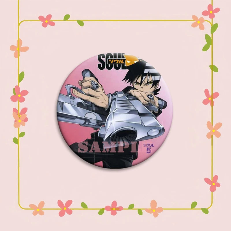 Anime Soul Eater Pins Round Creative Cartoon Badges Handmade Tinplate Brooches for Backpack Accessorys Exquisite Gifts