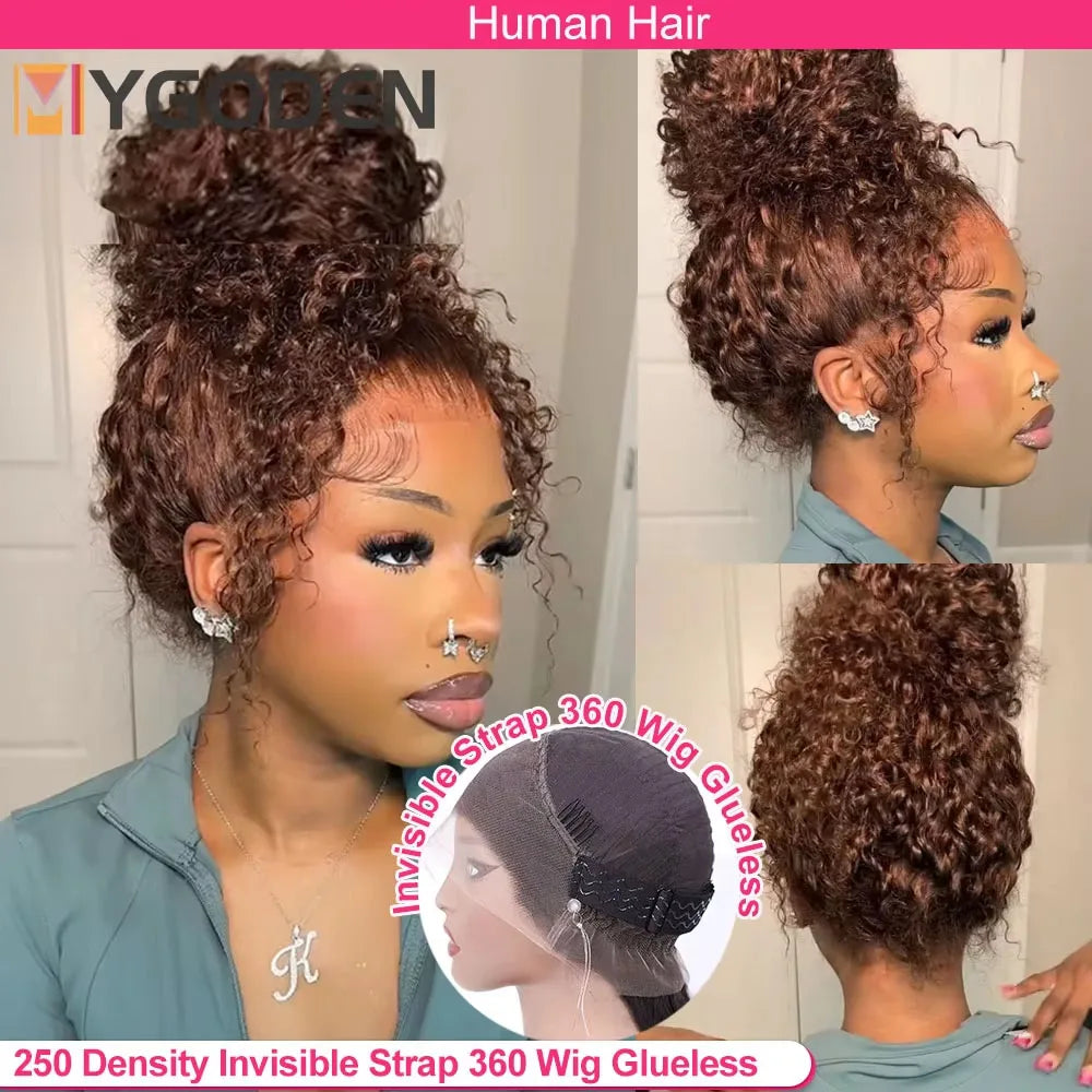 Chocolate Brown Invisible Strap 360 Full HD Lace Deep Wave Wig – Glueless 250% Density