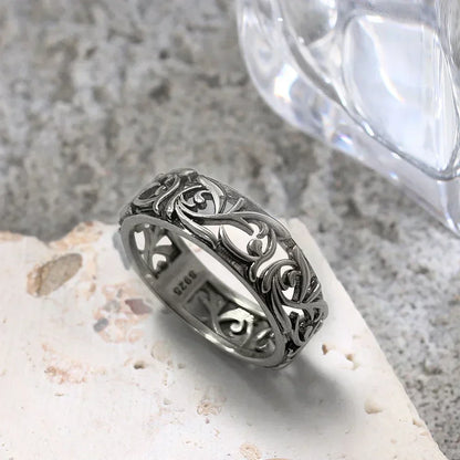 925 Sterling Silver Ring Vintage Hollow Out Design and Delicate Vintage Flower Hip Pop Rings Fine Jewelry Gift For Women Men