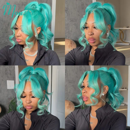 Mint Green Body Wave 13x6 HD Lace Front Wig – Colored Human Hair, 200% Density