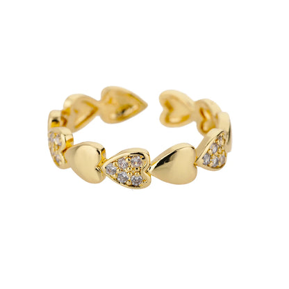 Sweet Heart Zirconia Rings for Women Stainless Steel Gold-Plated Layered Design Everyday Wear Valentine's Day Party Jewelry Gift