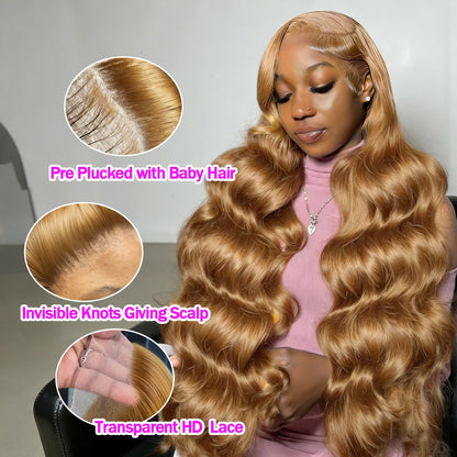 Honey Blonde #27 Body Wave 13x6 HD Lace Frontal Wig – 250% Density Pre-Plucked