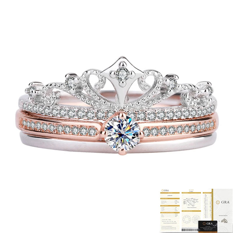 Trumium 0.3ct 925 Sterling Silve Moissanite Diamond Crown Rings for Women Anniversary Party Fine Jewelry Gifts with Certificate
