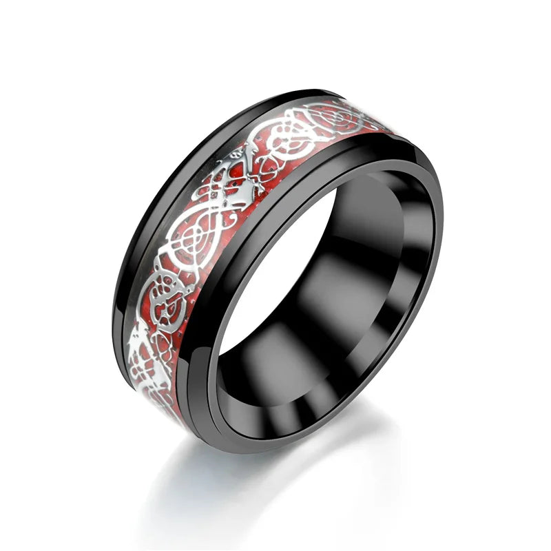 Classic 8mm Black Tungsten Wedding Celtic Dragon Rings For Men Fashion Stainless Steel Purple Carbon Fiber Ring Party Jewelry