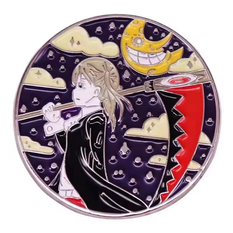 Soul-Eater-Enamel Pins Anime Maka Albarn Death the Kid Soul Evans Brooches Sun Moon Chain Badges for Backpack Lapel Jewelry