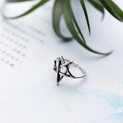 New Retro Jewelry Hollow Five-pointed Star Geometry 925 Sterling Silver Simple Women Opening Rings R311