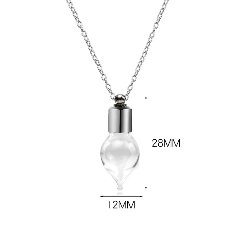 Portable Ashes Holder Glass Bottle Necklace with Chain Fillable Wishing Bottle Keepsake DIY Perfume Vial Pendant