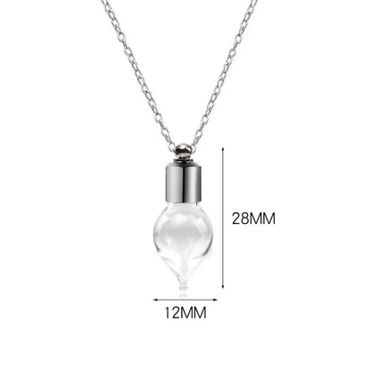 Portable Ashes Holder Glass Bottle Necklace with Chain Fillable Wishing Bottle Keepsake DIY Perfume Vial Pendant