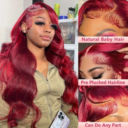 99J Burgundy Wet & Wavy Body Wave HD Lace Front Wig – 13x4 Colored Human Hair