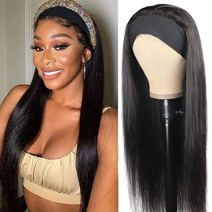 Bone Straight Headband Wig – Human Hair 180% Density, Glueless Easy-to-Go