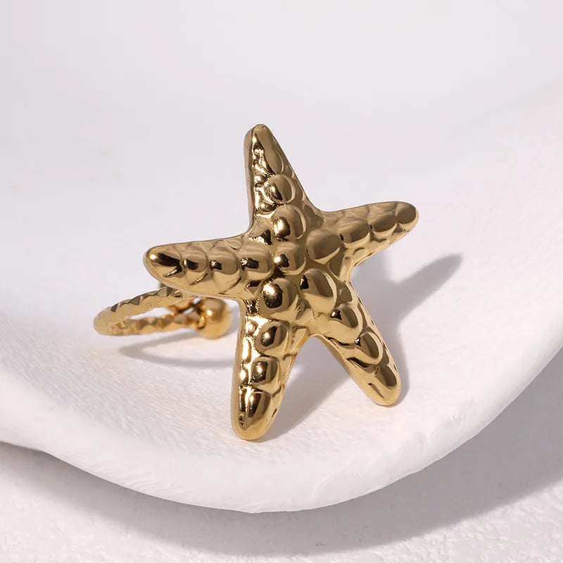 Bohemian Stainless Steel Ring Woman Vintage Jewelry Starfish Heart-Shaped Geometry Adjustable Open Rings Prom Accessories Gift