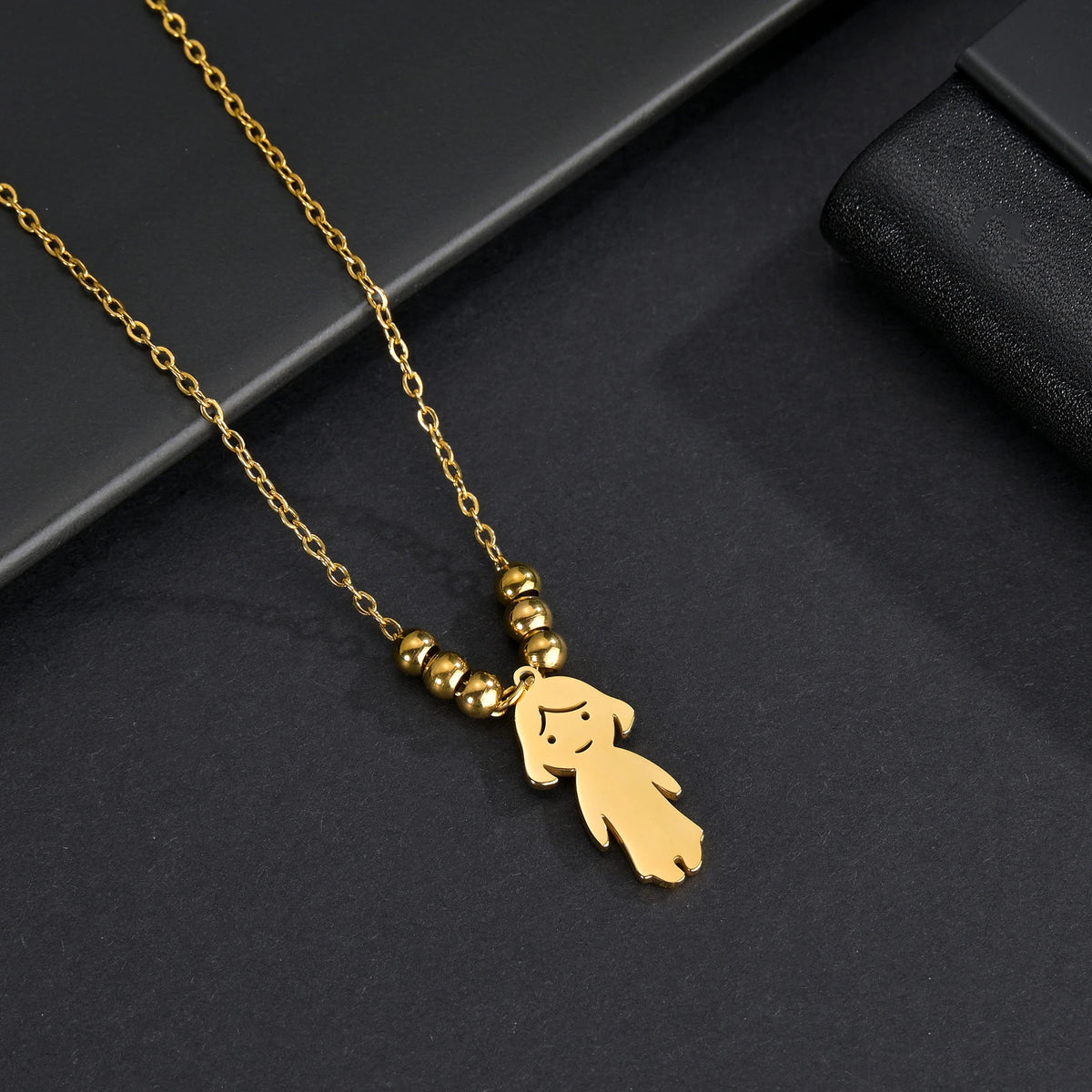 Akizoom 45cm Baby Boy Girl Kids Pendant Necklace Golden Color Stainless Steel Jewelry Chain Women Family Memorial Birthday Gifts