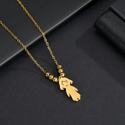 Akizoom 45cm Baby Boy Girl Kids Pendant Necklace Golden Color Stainless Steel Jewelry Chain Women Family Memorial Birthday Gifts
