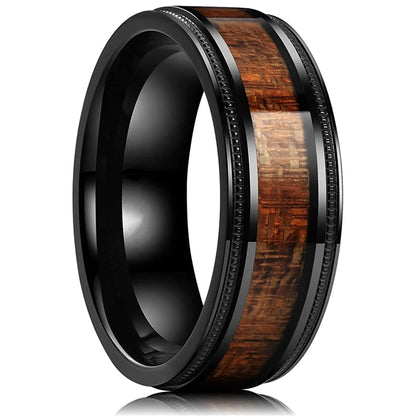 Fashion 8mm Men Stainless Steel Rings Inlay Meteorite Abalone Shell Rings For Men Women Wedding Engagement Band Jewelry Gift