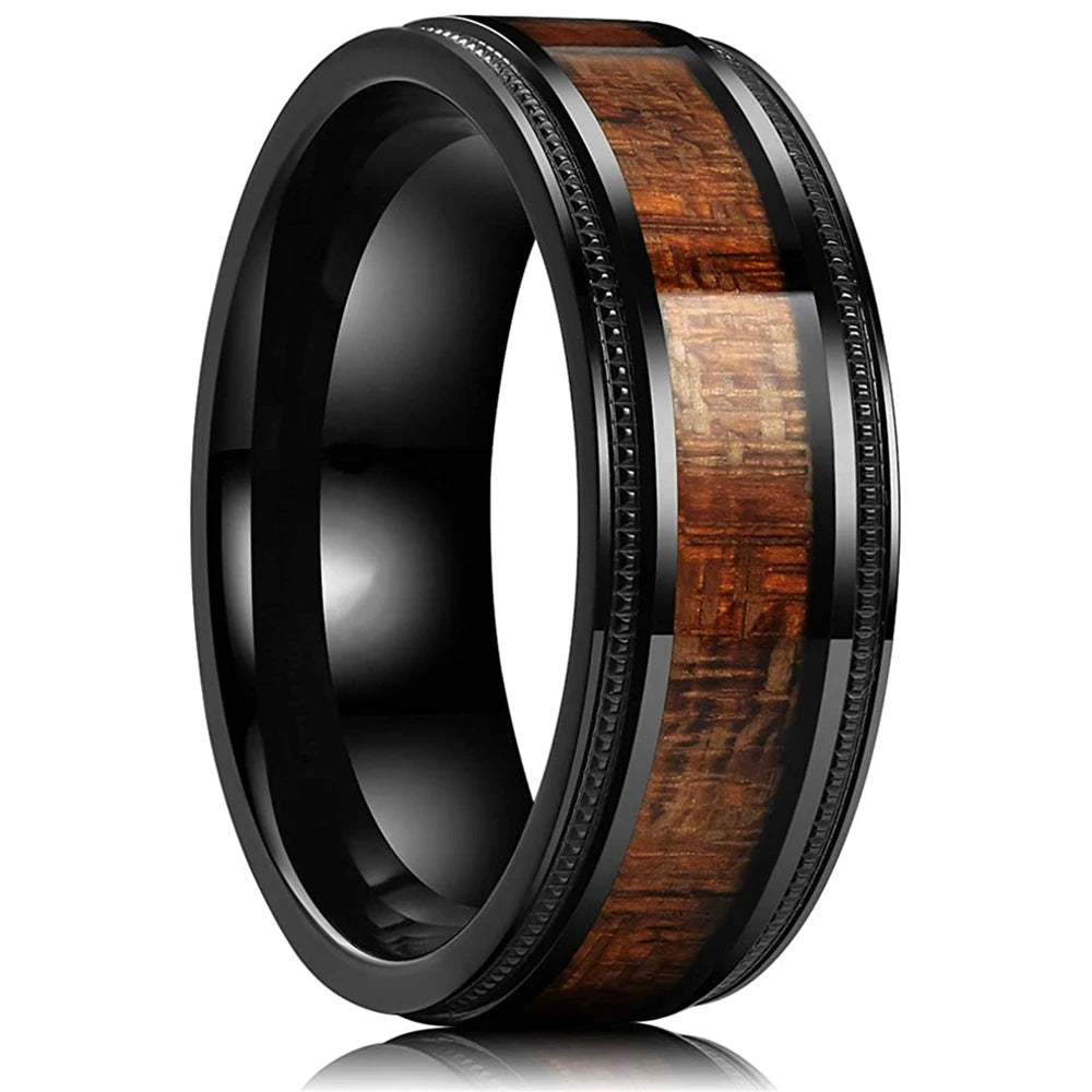 Fashion 8mm Men Stainless Steel Rings Inlay Meteorite Abalone Shell Rings For Men Women Wedding Engagement Band Jewelry Gift