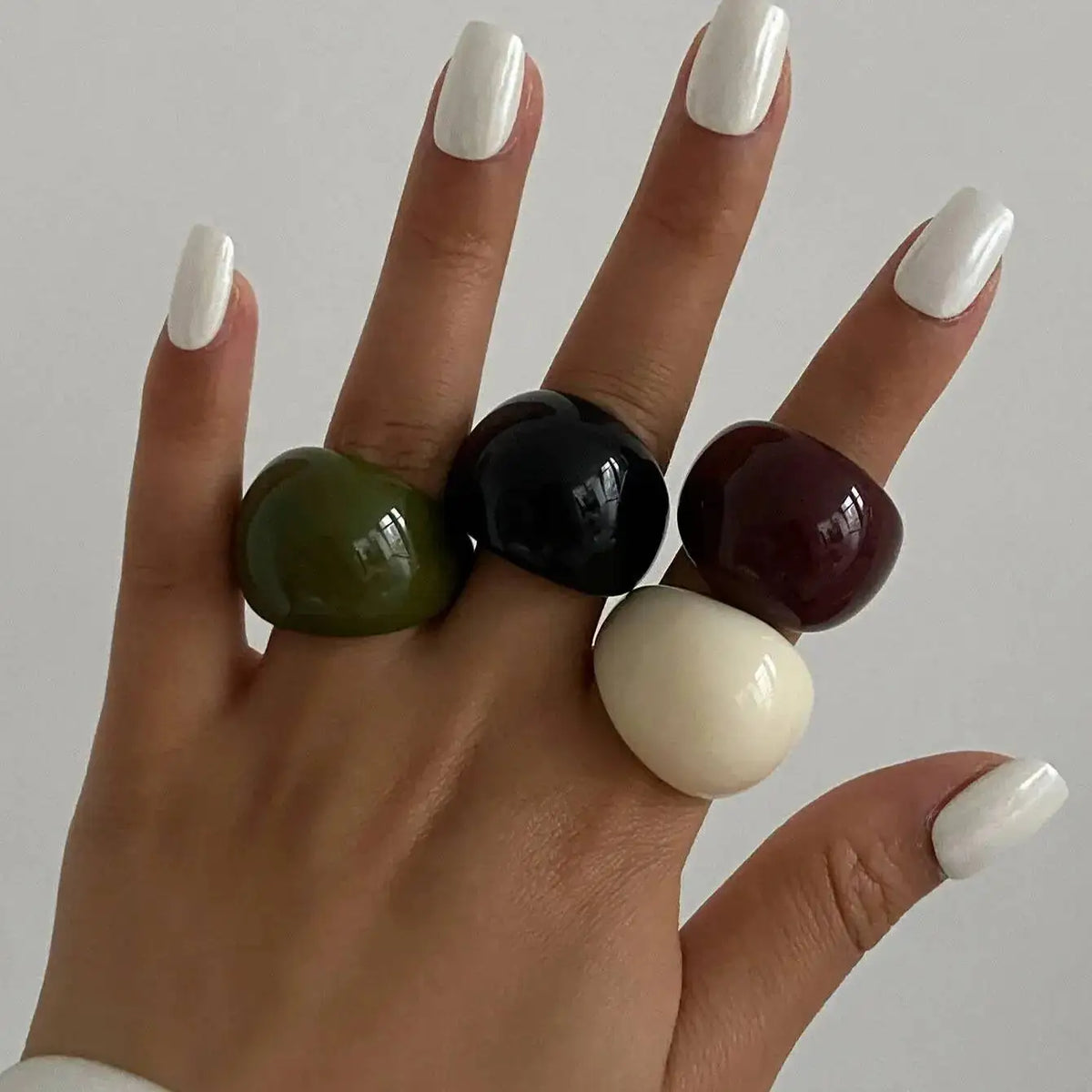 Salircon Korean Simple Acrylic Rings Vintage Round Ring for Women New Punk Resin Big Kpop Finger Wide Ring Fashion Party Jewelry