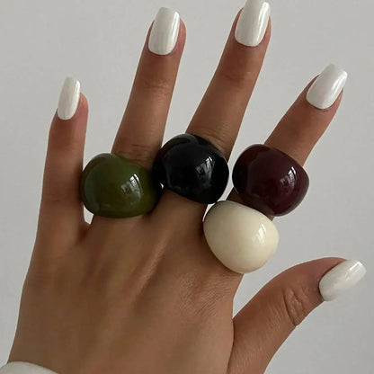 Salircon Korean Simple Acrylic Rings Vintage Round Ring for Women New Punk Resin Big Kpop Finger Wide Ring Fashion Party Jewelry