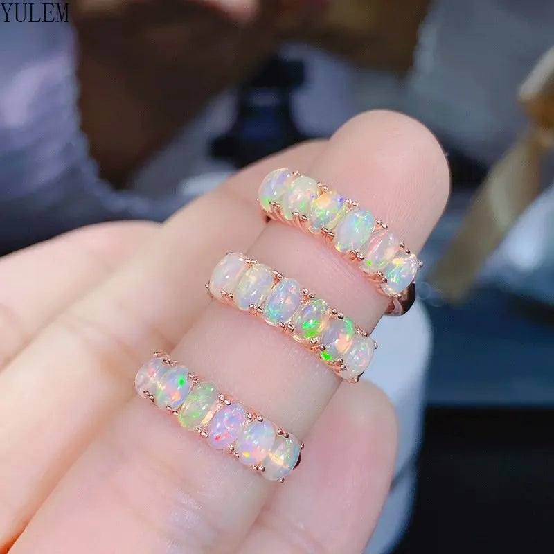 October Birthstone 100% Natural Opal Ring for Daily Wear 3mm*5mm White Opal Silver Ring Gift for Mother