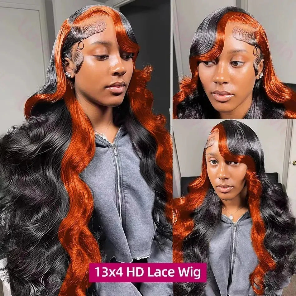 Ginger Orange Highlight Body Wave Lace Wig – 13x6 HD Pre-Plucked with Baby Hair, 250%