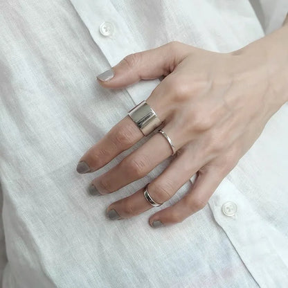 BF CLUB 925 Sterling Silver Rings For Women Girl Female Open Minimalist Retro Wide Ring Creative Anillos Bague Fine Jewelry