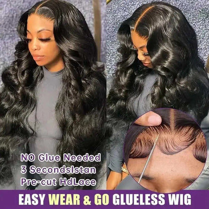 Natural Black Body Wave 13x6 Lace Front Wig – Glueless Pre-Plucked, 250% Density