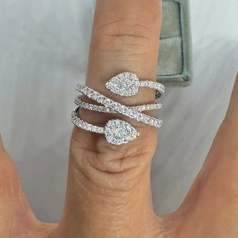 925 Sterling Silve Waterdrop Cross Zircon Paved Dainty Rings For Women Elegant Luxury Fashion Daily Party Engagement Jewelry